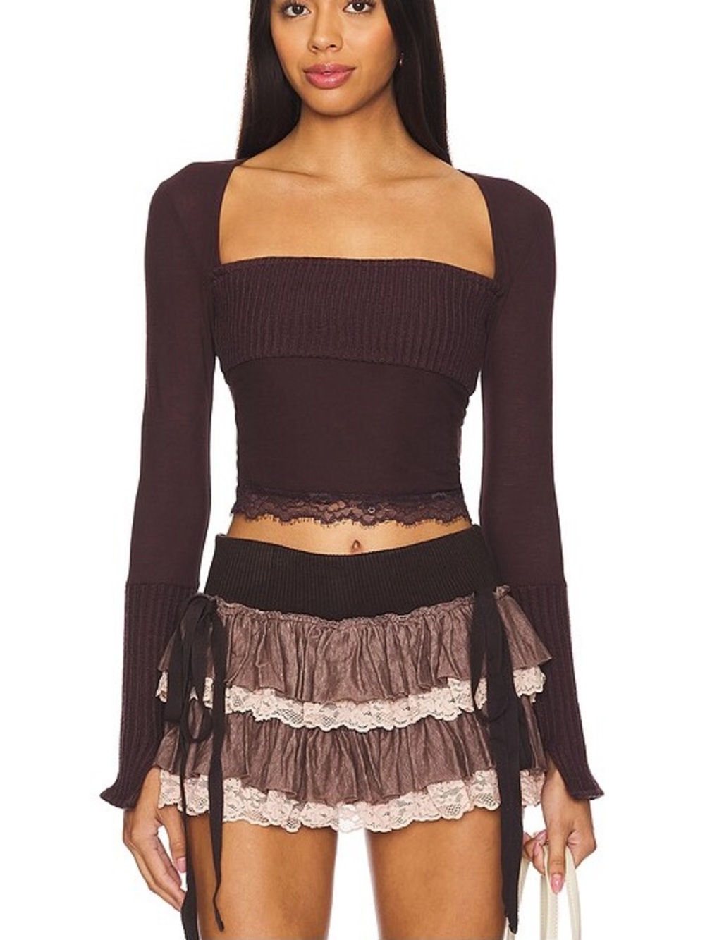 Zemeta NYC Cozy Knit Top Maroon Long Sleeve Y2K